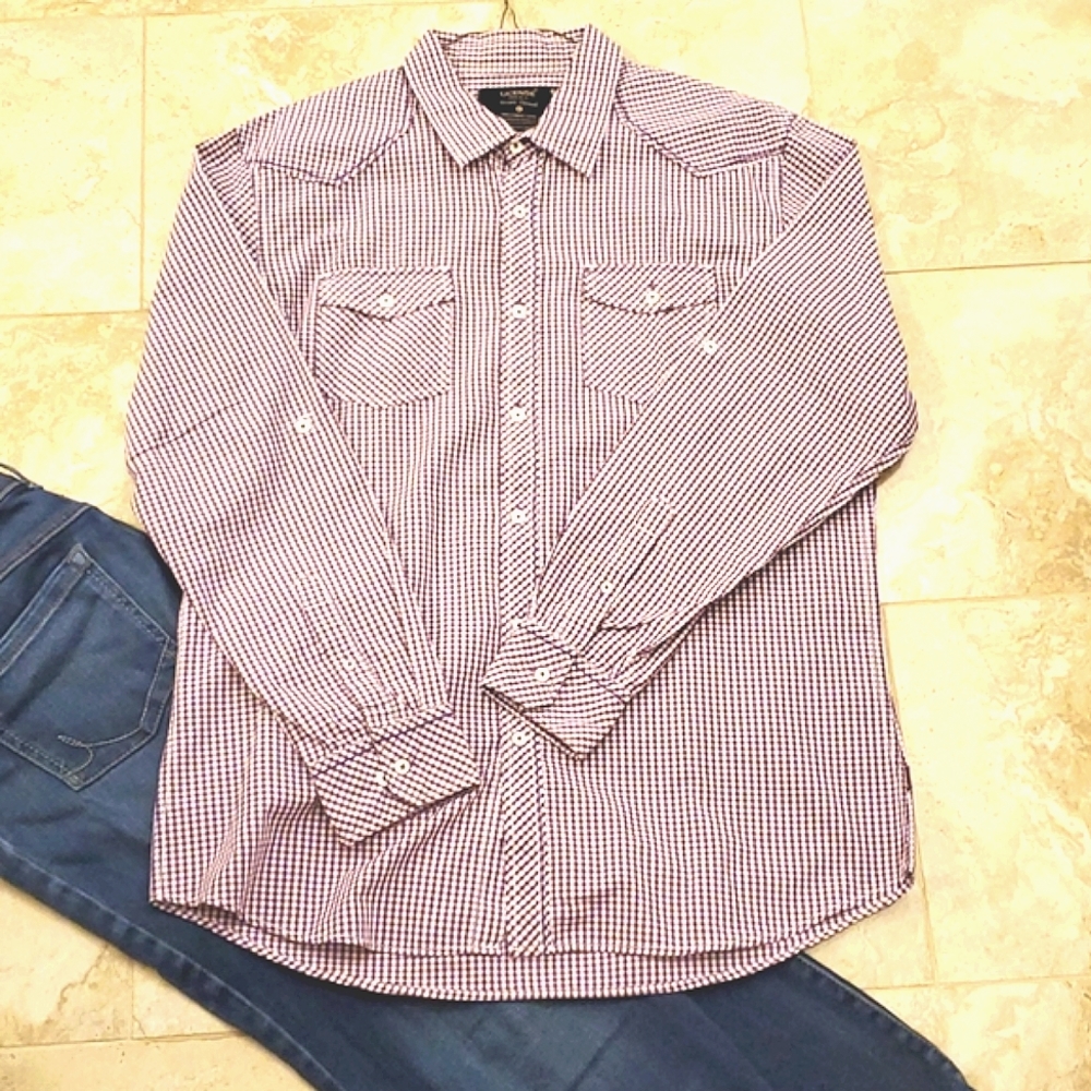 3 for $15 Men's cotton purple white check shirt XL